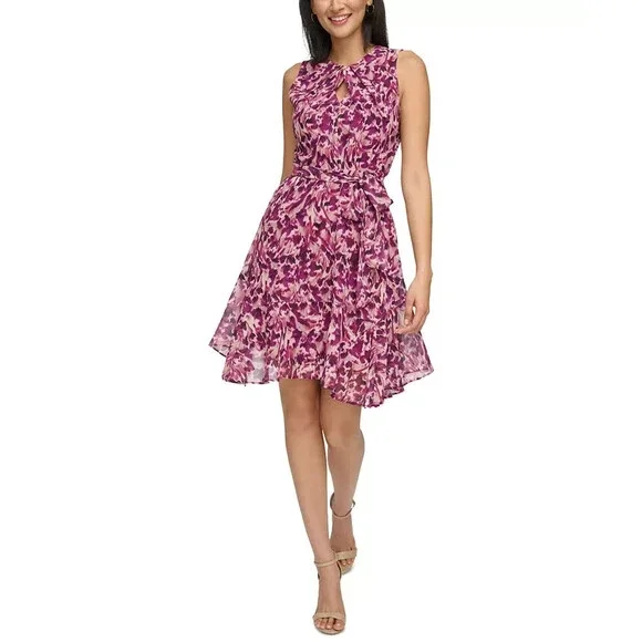 berry fit and flare dress Berry Wine Warm Cotton Fit Knee Length Fit and Flare Dress main image 1